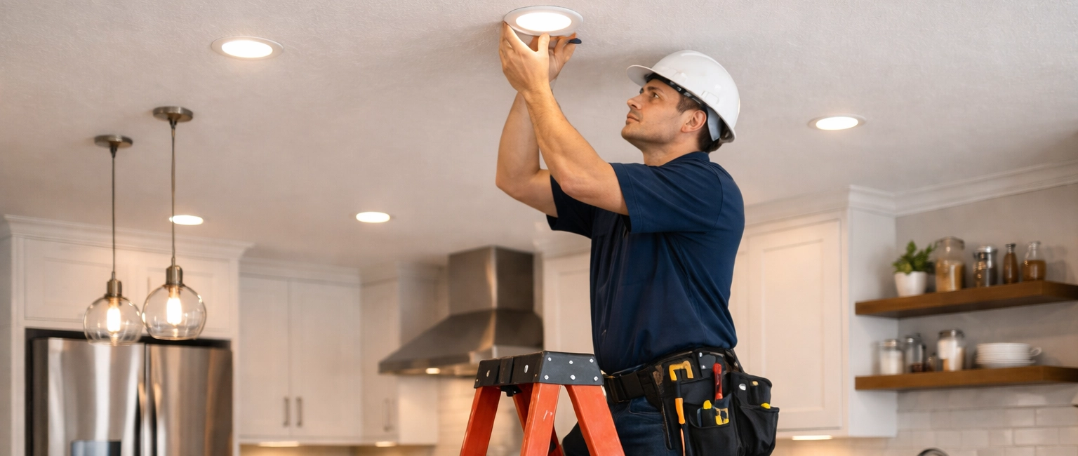 Electrician working on electrical panel